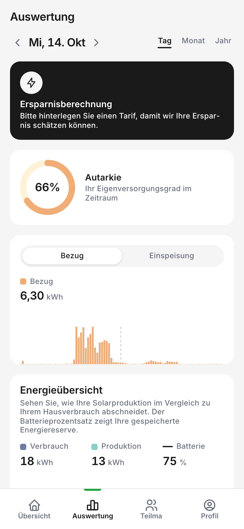 Auswertung mit Autarkie und Bezug