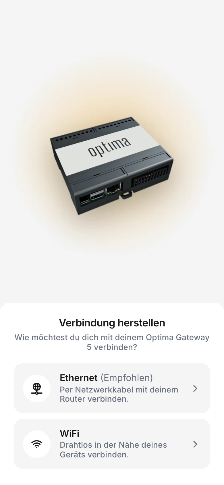 Verbindung herstellen: Ethernet oder WiFi
