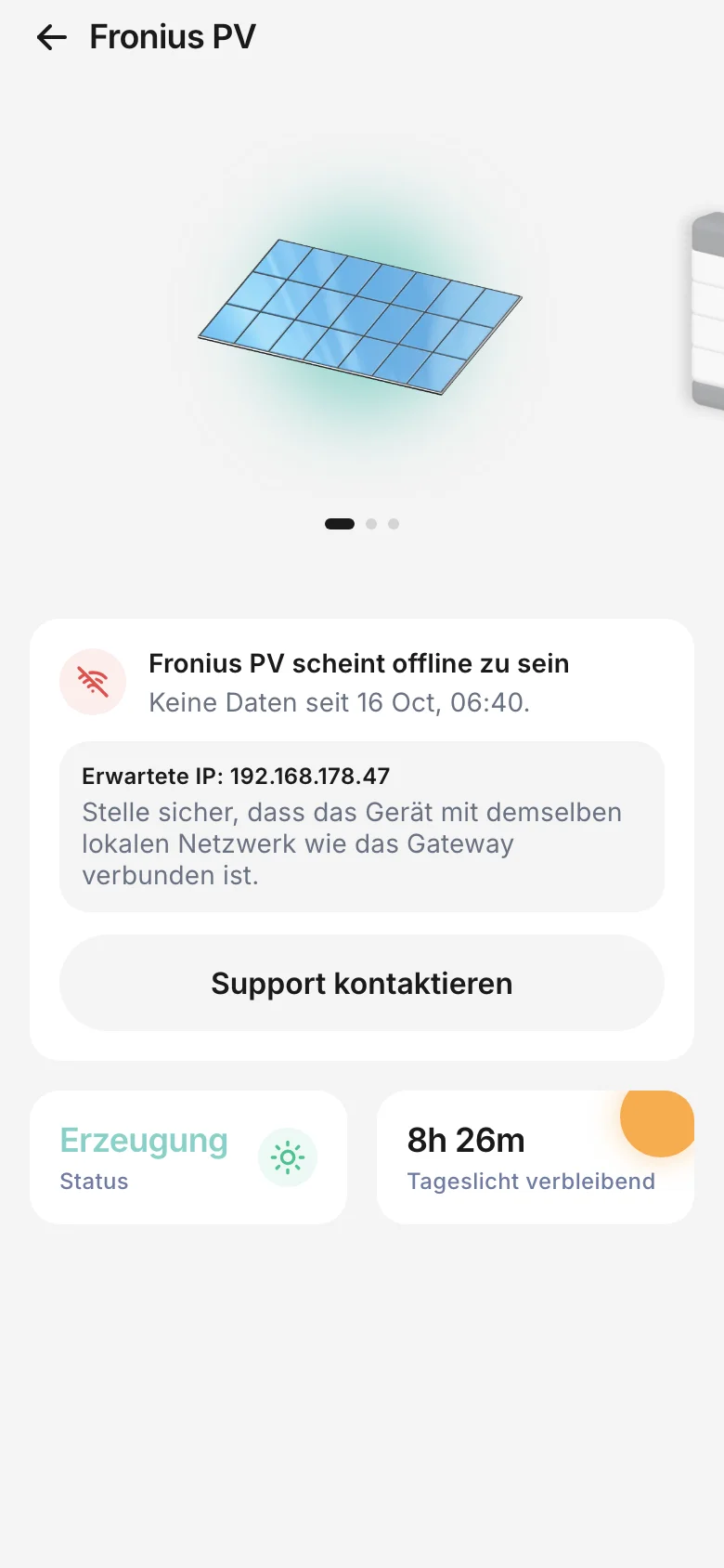 Gerätedetail: Fronius PV scheint offline zu sein