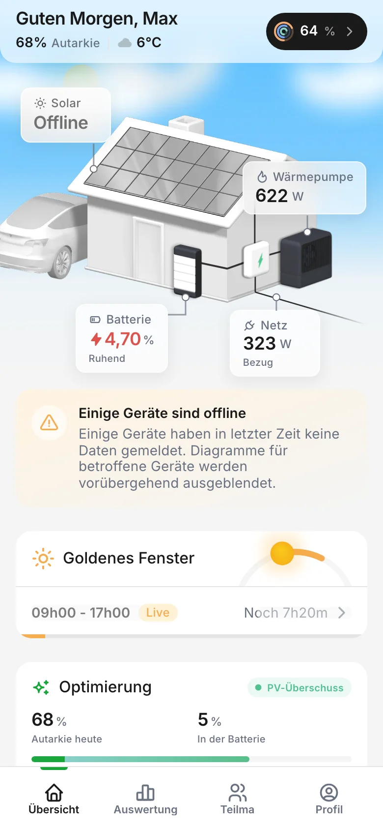 Übersicht mit Hinweis Einige Geräte sind offline