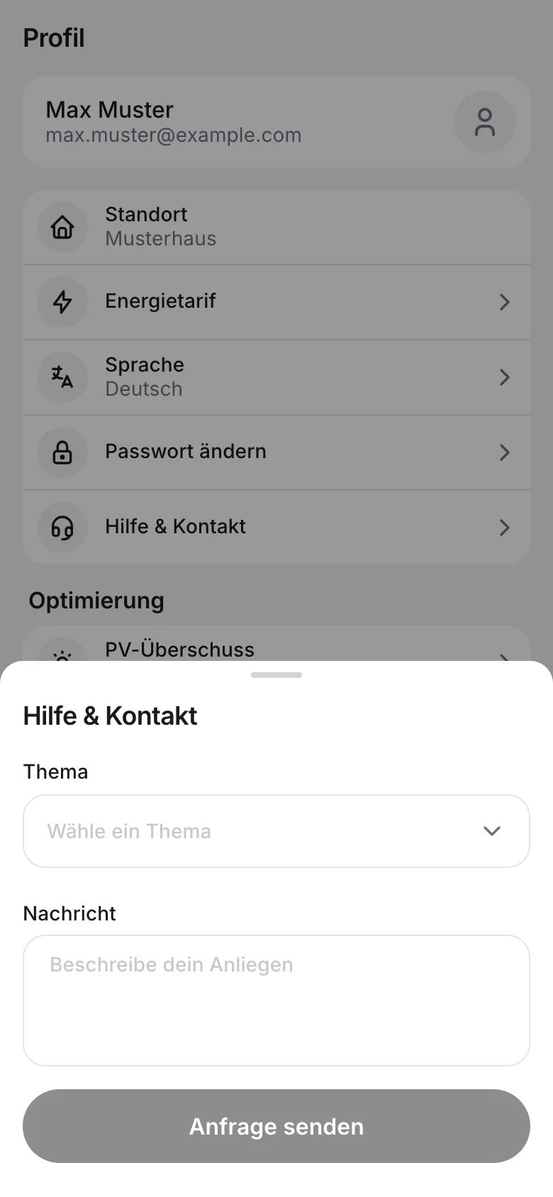 Formular Hilfe und Kontakt