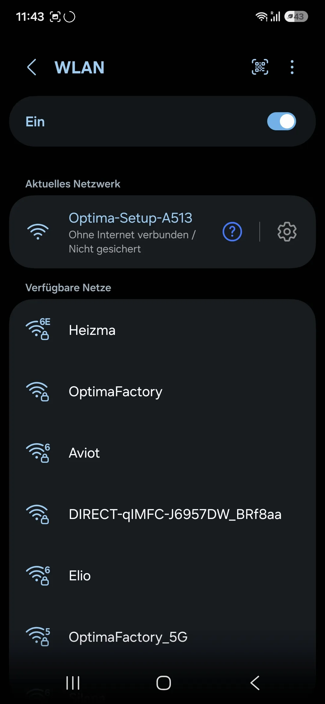 Android: mit Optima-Setup verbunden